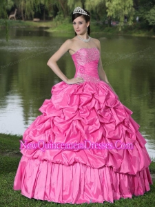 A Hot Pink New Style Quinceanera Dress With Strapless Beaded Decorate Taffeta