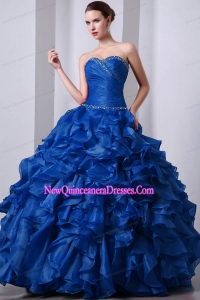 A-Line Sweetheart Organza Beading and Rufffles Luxurious Quinceanera Dresses in Blue
