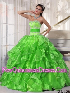 A Strapless Ball Gown Organza Appliques Simple Quinceanera Dresses