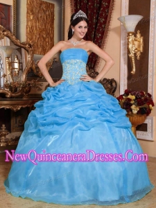 Appliques Ball Gown Organza Luxurious Quinceanera in Dresses Baby Blue