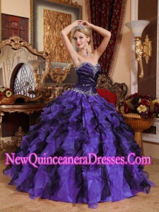 Beading and Ruffles Luxurious Quinceanera Dresses in Purple and Black