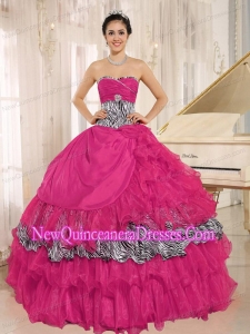 Coral Red Sweetheart Ruffles Luxurious Quinceanera Dresses With Zebra and Beading