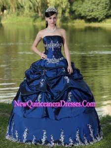Custom Made Navy Blue Fashionable Quinceanera Dress Party Wear With Satin Embroidery Decorate