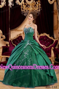 Green Ball Gown Sweetheart Floor-length Taffeta and Tulle Appliques Quinceanera Dress