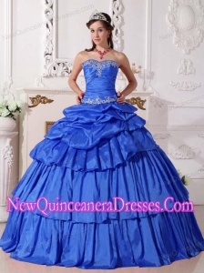 Luxurious Blue Ball Gown Taffeta Beading and Ruching Quinceanera Dresses