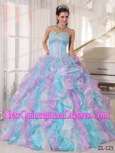 Multi-color Ball Gown Sweetheart Organza Appliques Simple Quinceanera Dresses