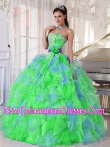 Multi-color Sweetheart Appliques Simple Quinceanera Dresses In Green Flower