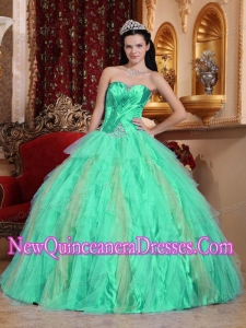Perfect Apple Green Ball Gown Sweetheart Floor-length Tulle Beading Quinceanera Dress