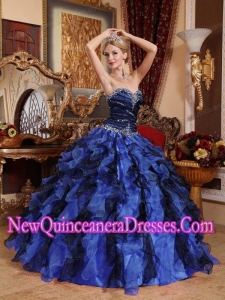 Perfect Blue and Black Sweetheart Floor-length Beading and Ruffles Quinceanera Dress