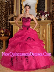 Perfect Coral Red Ball Gown Sweetheart Floor-length Satin and Organza Embroidery Quinceanera Dress