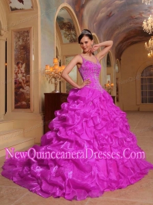 Perfect Fuchsia Ball Gown Spaghetti Straps Floor-length Organza Embroidery Quinceanera Dress