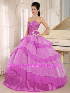Perfect Hot Pink Sweetheart Beaded Decorate and Ruched Bodice Ruffled Layeres Quinceanera Dress In 2013