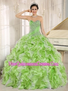 Perfect Spring Green Beaded Bodice and Ruffles Custom Made For 2013 Quinceanera Dress