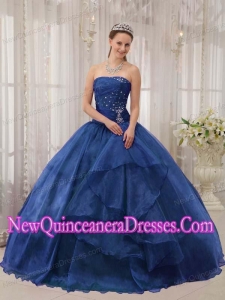 Plus Size Blue Ball Gown Strapless Floor-length Organza with Beading Quinceanera Dresses