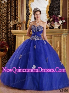 Plus Size Blue Ball Gown Sweetheart Floor-length with Appliques Tulle Quinceanera Dresses