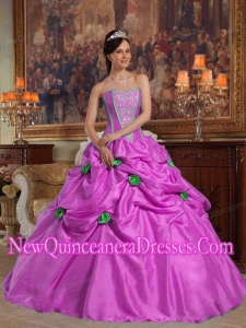 Plus Size Lavender Ball Gown Strapless Floor-length Taffeta Beading and 3D Flower Quinceanera Dresses