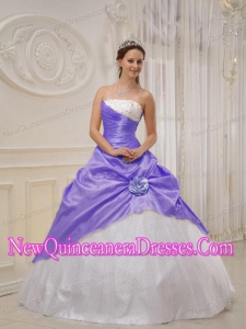 Plus Size Lavender and White Strapless Floor-length Taffeta and Tulle with Beading Quinceanera Dresses