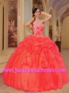 Plus Size Rust Red Ball Gown Sweetheart Floor-length Taffeta and Organza with Appliques Quinceanera Dresses