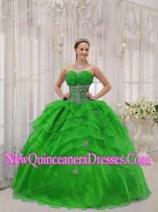 Plus Size Spring Green Ball Gown Strapless Floor-length Organza with Beading Quinceanera Dresses