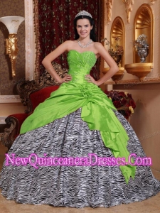 Plus Size Spring Green Ball Gown Sweetheart Floor-length Taffeta and Zebra with Beading Quinceanera Dresses