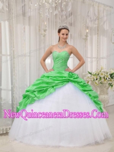 Plus Size Spring Green and White Sweetheart Floor-length with Beading Quinceanera Dresses