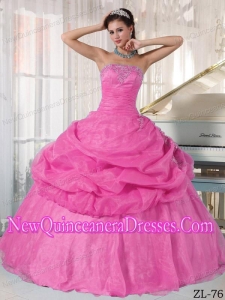 Popular Ball Gown Strapless Organza Appliques Quinceanera Gowns in Pink