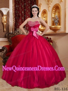 Red Ball Gown Fashionable Sweetheart Floor-length Tulle and Tafftea Beading Quinceanera Dress