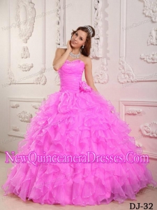 Romantic Ball Gown Sweetheart Floor-length Organza Beading Baby Pink Quinceanera Dress