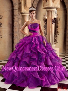 2014 Multi-color Ball Gown Strapless Organza Ruffles Popular Quinceanera Gowns