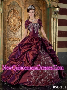 A Burgundy Ball Gown Strapless Embroidery Simple Quinceanera Dresses