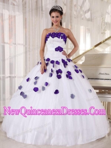 A Colourful Strapless With Beading and Hand Made Flowers Simple Quinceanera Dresses