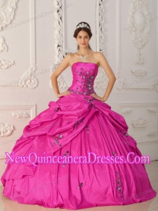 A Hot Pink Ball Gown Strapless With Taffeta Appliques Simple Quinceanera Dresses