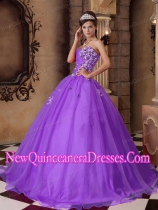 A Purple A-line Sweetheart With Organza Beading Simple Quinceanera Dresses
