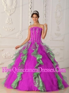 Ball Gown Strapless Appliques and Beading Popular Quinceanera Gowns in Hot Pink and Green