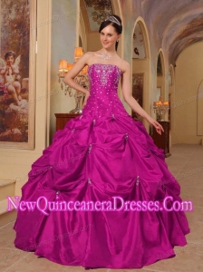 Ball Gown Strapless Taffeta Beading and Embroidery Popular Quinceanera Gowns in Fuchsia