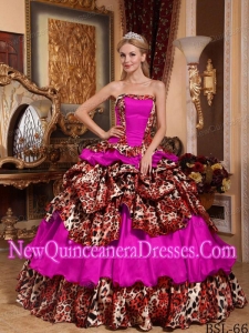 Ball Gown Strapless Taffeta and Leopard Pick-ups Popular Quinceanera Gowns