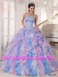 Ball Gown Sweetheart Organza Appliques Pretty Sweet 15 Dresses in Multi-color