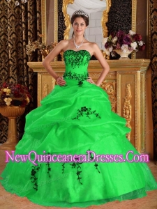 Ball Gown Sweetheart Satin and Organza Embroidery Popular Quinceanera Gowns in Green