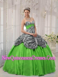 Ball Gown Sweetheart Taffeta and Zebra Ruffles Puffy Sweet 16 Gowns in Spring Green