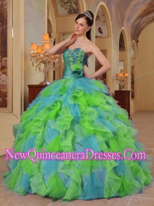 Clorful Ball Gown Sweetheart Ruffles Organza Puffy Quinceanera Dress