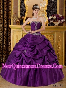Eggplant Purple Ball Gown Strapless Appliques Popular Quinceanera Gowns