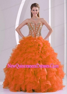 Elegant Ball Gown Sweetheart Ruffles and Beaded Decorate Quinceanera Gowns in Puffy Sweet 16
