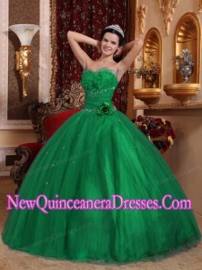 Green Ball Gown Sweetheart Floor-length Tulle Beading Discount Sweet 15 Dresses