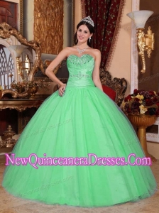 Green Ball Gown Sweetheart Floor-length Tulle and Taffeta Beading and Ruch Modest Sweet 15 Gowns