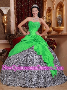Green Ball Gown Sweetheart Taffeta and Zebra Beading Popular Quinceanera Gowns