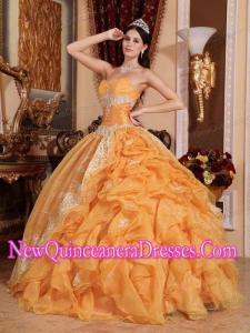 Orange Ball Gown Sweetheart With Organza Beading Simple Quinceanera Dresses