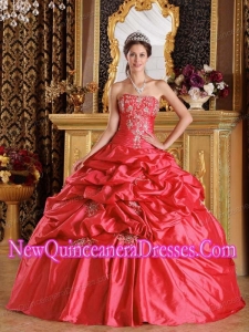 Pick-ups Red Ball Gown Strapless Floor-length Taffeta Pretty Sweet 15 Dresses