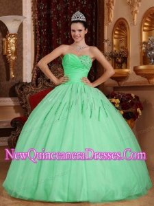 Plus Size Apple Green Ball Gown Sweetheart Floor-length Tulle with Beading Quinceanera Dresses