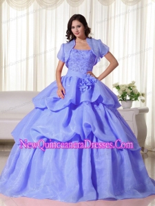 Plus Size Blue Ball Gown Strapless Floor-length Organza Hand Flowers Quinceanera Dresses