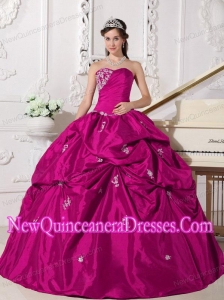 Plus Size Fuchsia Ball Gown Sweetheart Floor-length Taffeta with Beading Quinceanera Dresses